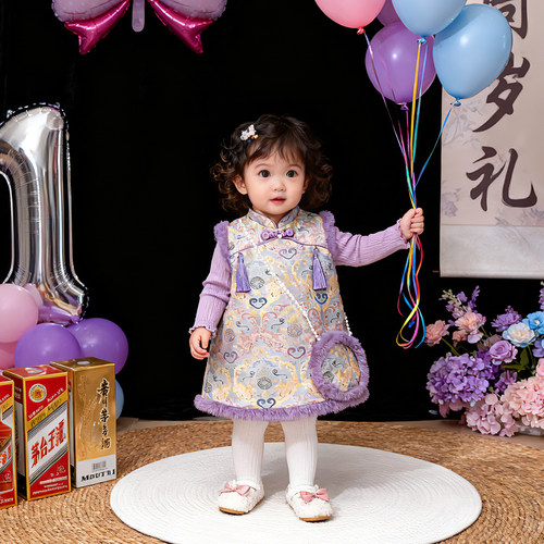 周岁女宝礼服冬装新中式抓周衣服