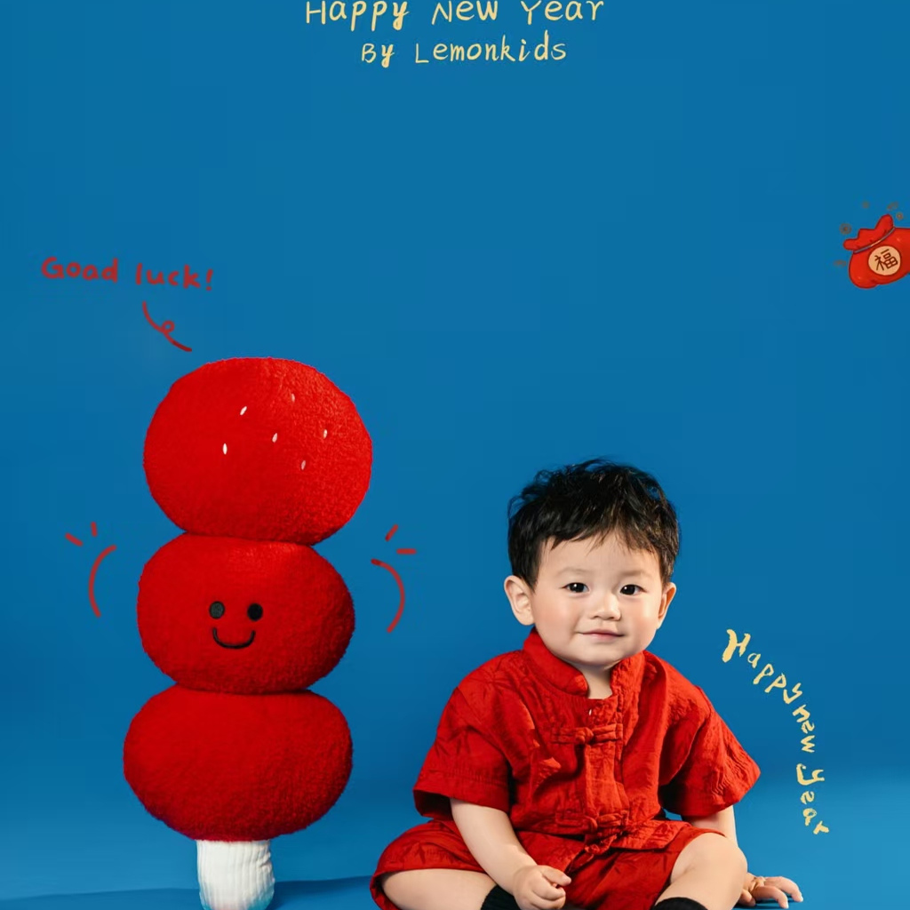 新年儿童影楼拍照衣服周岁宝宝照红色新年1-2岁摄影服装道具对联
