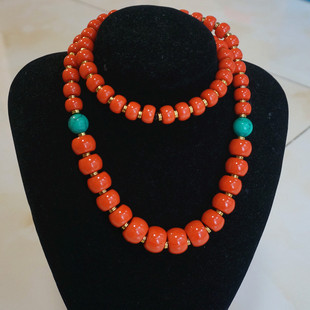 民族风藏装配饰市场热卖 藏式风格松石仿珊瑚塔链 毛衣链拍照项链