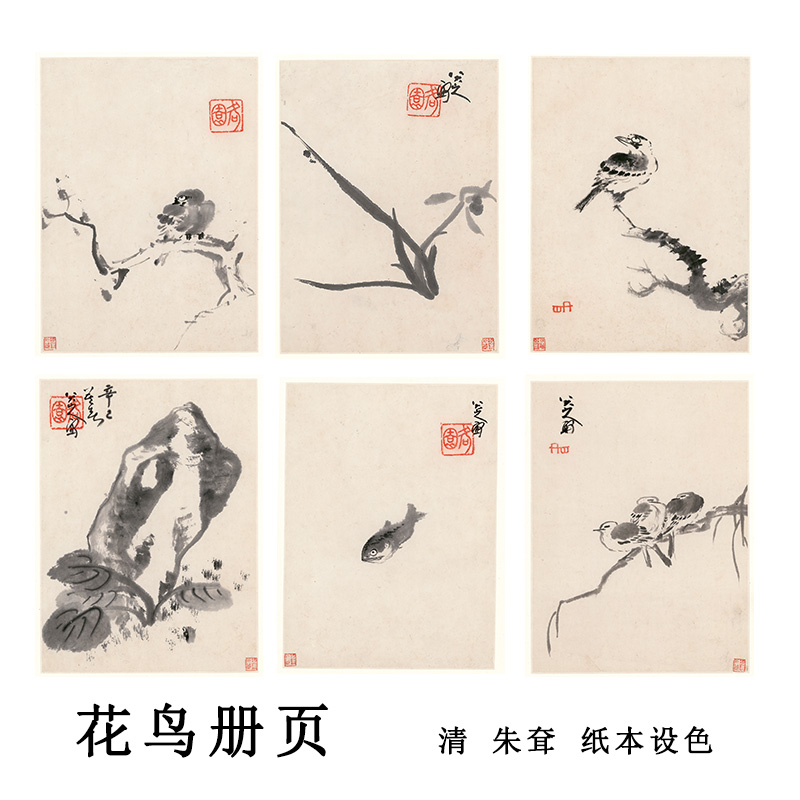 1:1 朱耷八大山人 花鸟册页 古代名画高清微喷国画复制临摹装饰画