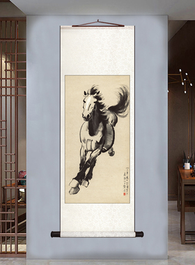 徐悲鸿马到成功新中式客厅玄关装饰画卷轴字画中国风书房办公室挂