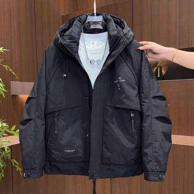 工装羽绒服男士冬季2025新款潮牌连帽宽松休闲加厚保暖冲锋外套男