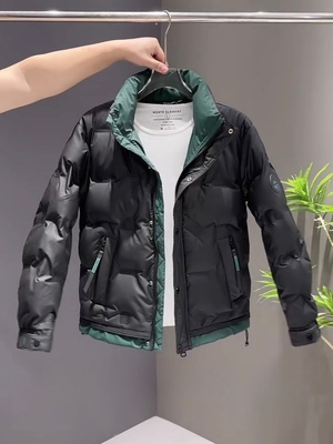 拼色休闲短款羽绒服痞帅立领
