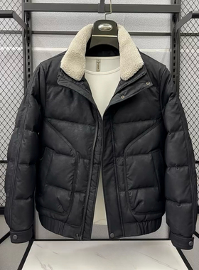2025冬季新款皮羽绒服男士潮牌高级感可拆毛领防寒服加厚外套冬装