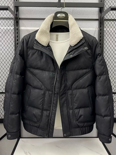 2025冬季新款皮羽绒服男士潮牌高级感可拆毛领防寒服加厚外套冬装