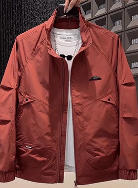 2025春季新款立领夹克男士时尚潮流百搭工装外套痞帅红色短款外套