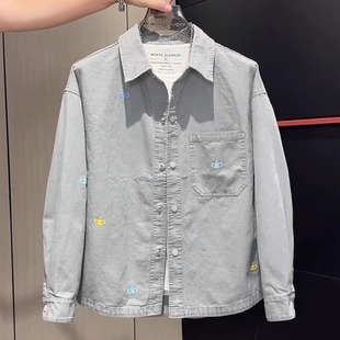 秋牛仔夹克外套 2025新款 休闲风翻领百搭宽松显瘦美式 复古高端男士