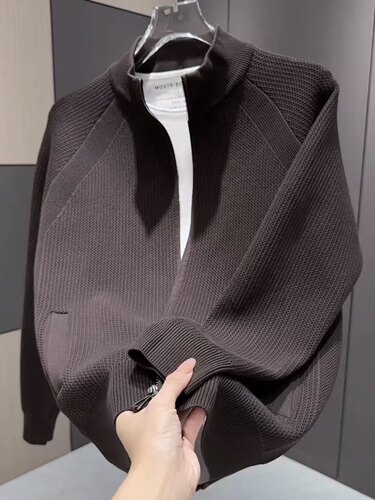秋季男士轻奢潮流立领针织开衫老钱风休闲百搭帅气长袖毛衣外套
