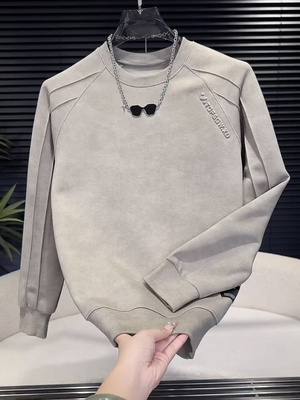 2025新款男士圆领卫衣时尚百搭休闲长袖上衣潮流帅气打底衫男装