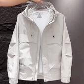 连帽宽松外套韩版 秋季 冲锋衣夹克工装 男士 百搭青年痞帅上衣男 新款