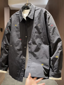 新品 简约压花帅气衬衣美式 韩版 翻领夹克百搭潮流时尚 外套 男士 秋季
