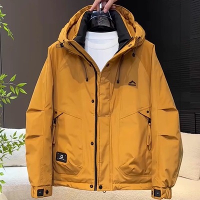 防寒羽绒服男士短款2025冬季新款宽松户外工装鸭绒保暖外套冲锋衣