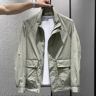 休闲上衣 韩系百搭立领夹克男大口袋菠萝格外套男短款 2024秋季 新款