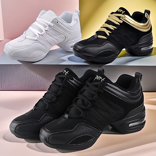 白色女士四季软底增高舞蹈鞋