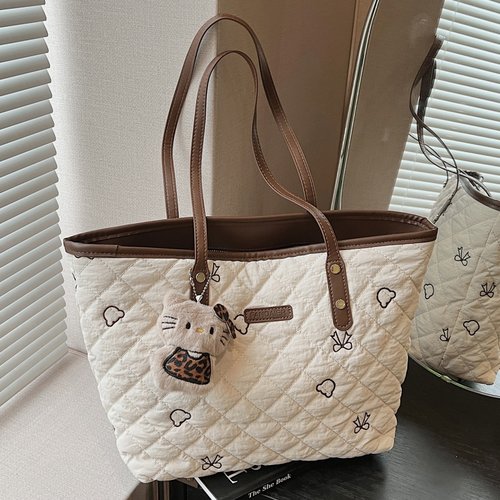 冬季刺绣菱格棉服包大容量托特包