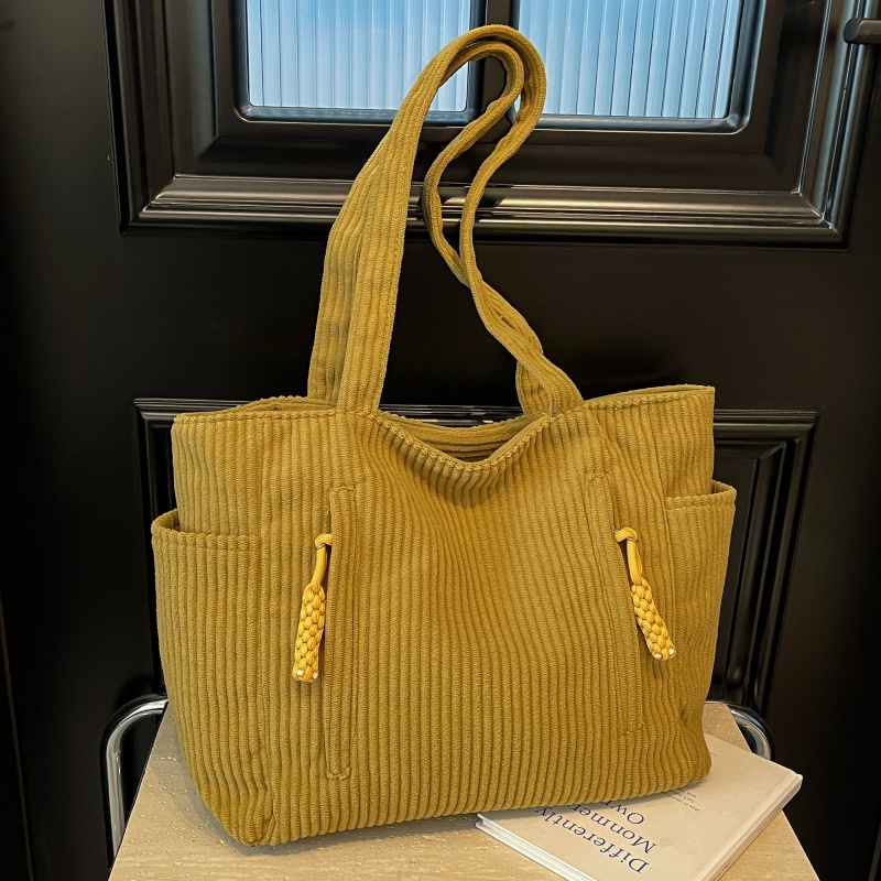 冬季大容量包包女2025新款条绒帆布手提袋百搭上课通勤单肩托特包