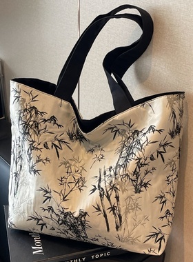 中式国风刺绣帆布包包女大容量单肩手提袋小众百搭上课通勤托特包