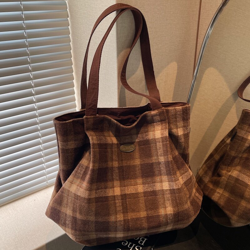 冬季格子毛呢包包女大容量复古单肩通勤包小众休闲百搭腋下托特包,箱包皮具/热销女包/男包,托特包,淘宝优惠券,粉丝福利购,淘宝优惠卷