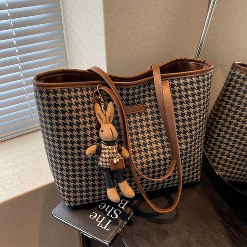 千鸟格女士托特包秋冬新款大容量