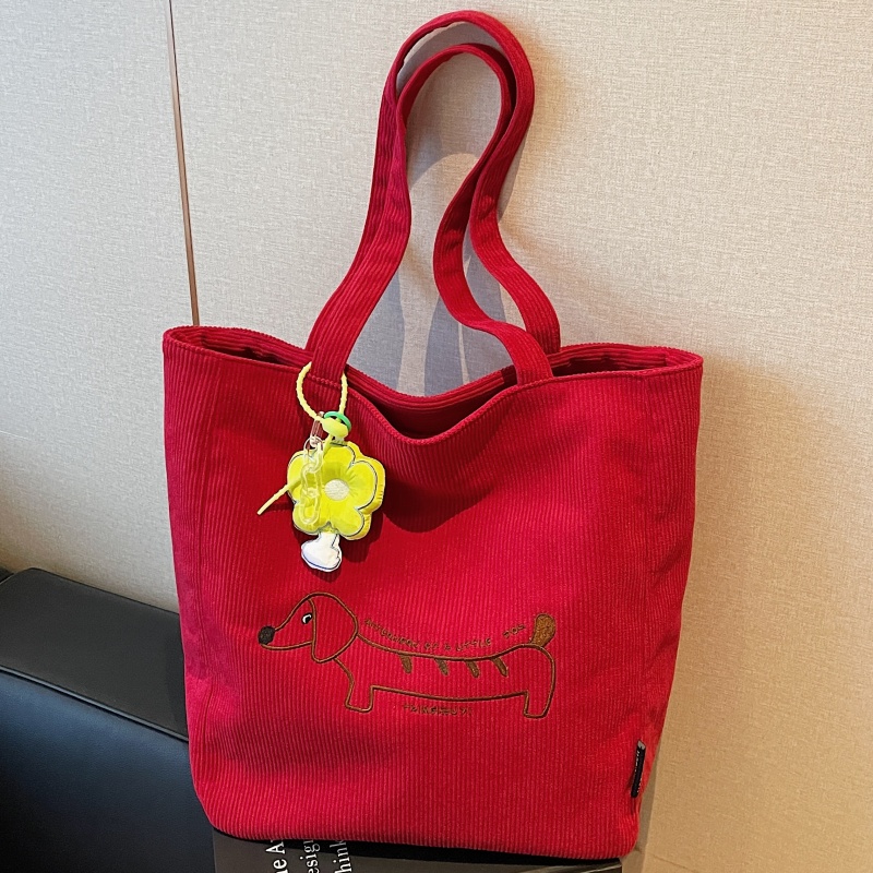 刺绣腊肠狗灯芯绒布大容量托特包