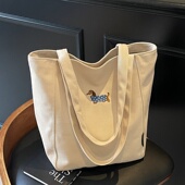 刺绣腊肠狗帆布包女大容量学生上课手提袋休闲百搭单肩通勤托特包