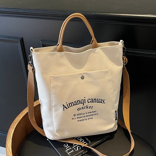 字母帆布托特包大容量通勤手提袋