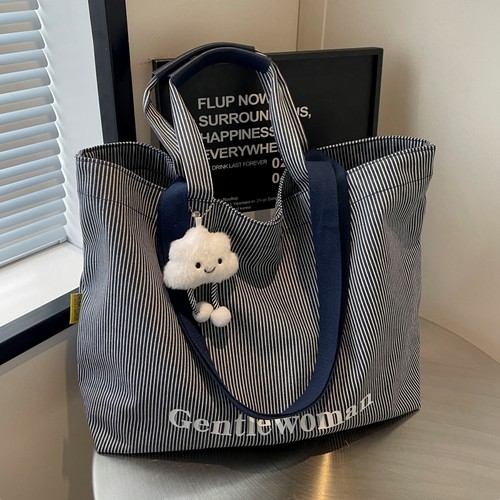 时尚条纹购物袋短途出游托特大包