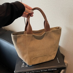 秋冬复古质感帆布小包包女时尚上班通勤手提袋百搭妈咪手拎托特包