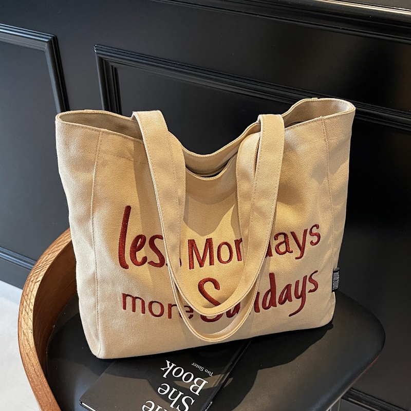 字母帆布手提袋大容量通勤托特包