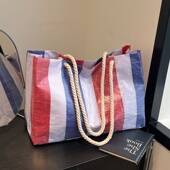 夏季 大容量单肩包包女外出编织手提购物袋海边度假短途旅行托特包