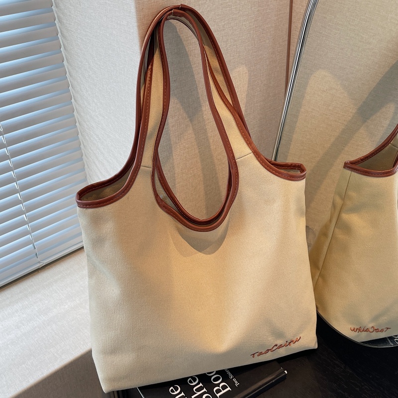 小众刺绣帆布腋下托特包上课通勤