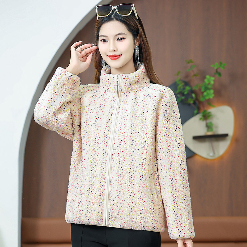 加绒加厚冬季立领仿羊羔绒外套女