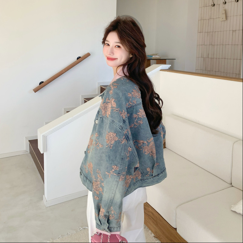 新款春款刺绣拼接牛仔新中式外套5815P185控298,女装短外套,2C182