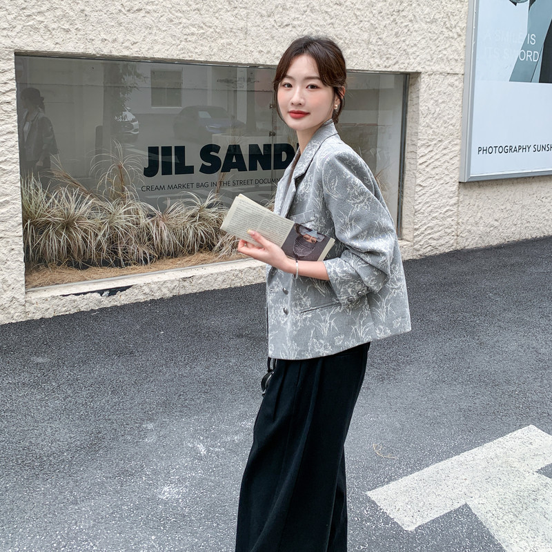 大货 工艺印花水洗面料 西装外套6334P165控268图片