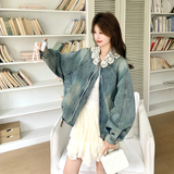 蕾丝领可拆卸牛仔短外套宽松版型9007P175控288，女装短外套，2C182