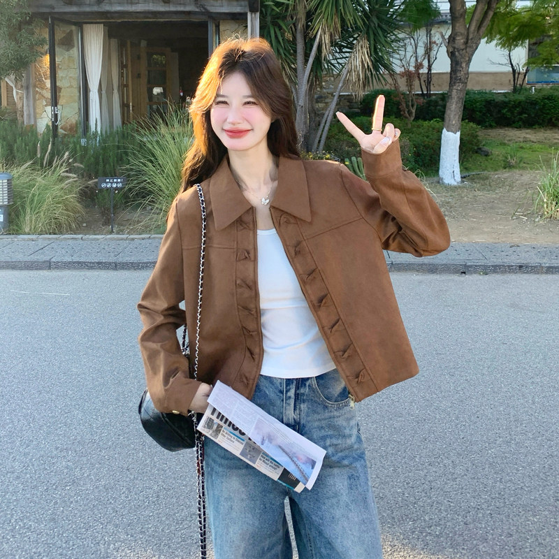 有货春款新款数据好短款麂皮外套1313P155控248,女装短外套,2C182