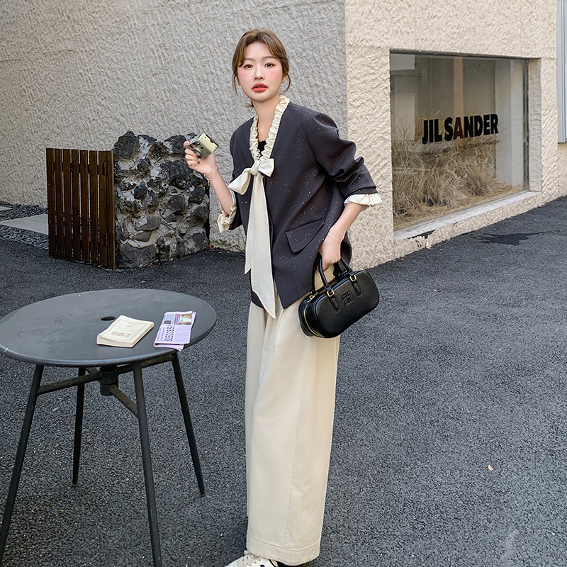 数据好撒银系带灰色西装6006P125控218,女装西装,2C182