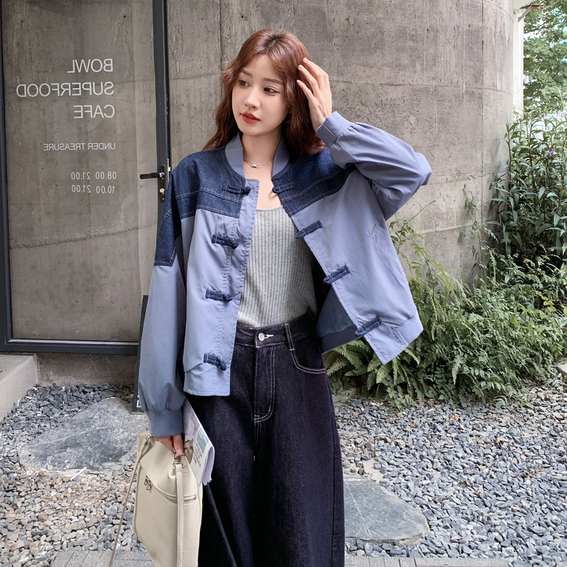 数据好牛仔拼接新中式棒球服外套3309P155控238,女装短外套,2C182