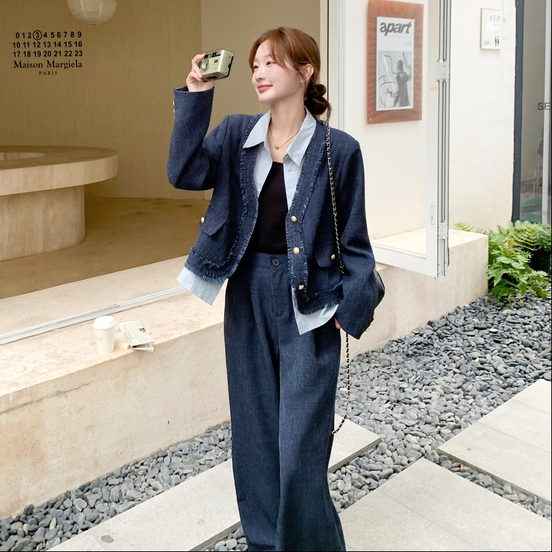 数据好 小香风拼接衬衫套装 T888P195控298图片