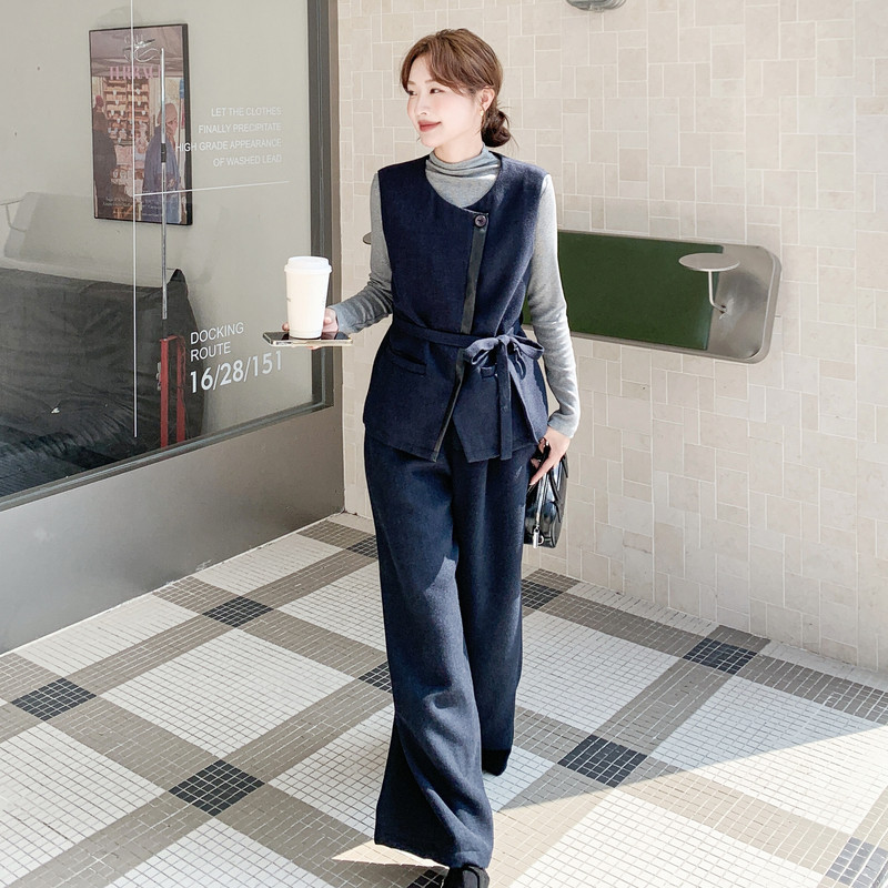 休闲气质显瘦时尚套装女2025春秋季新款韩版收腰马甲休闲裤三件套图片