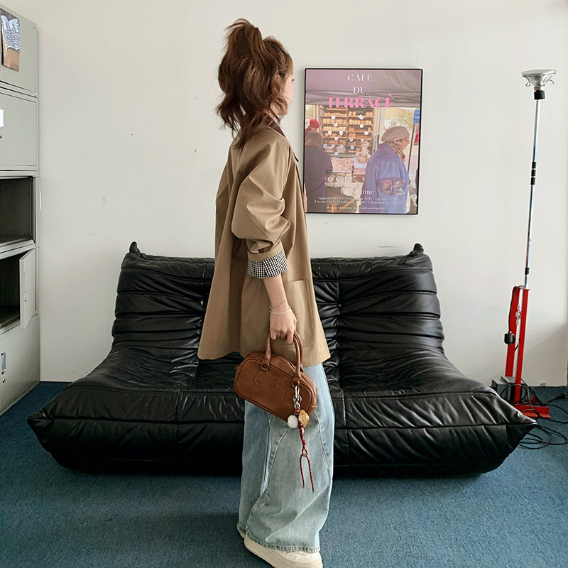 数据好格子拼接风衣外套F663P145控218,女装风衣,2C182