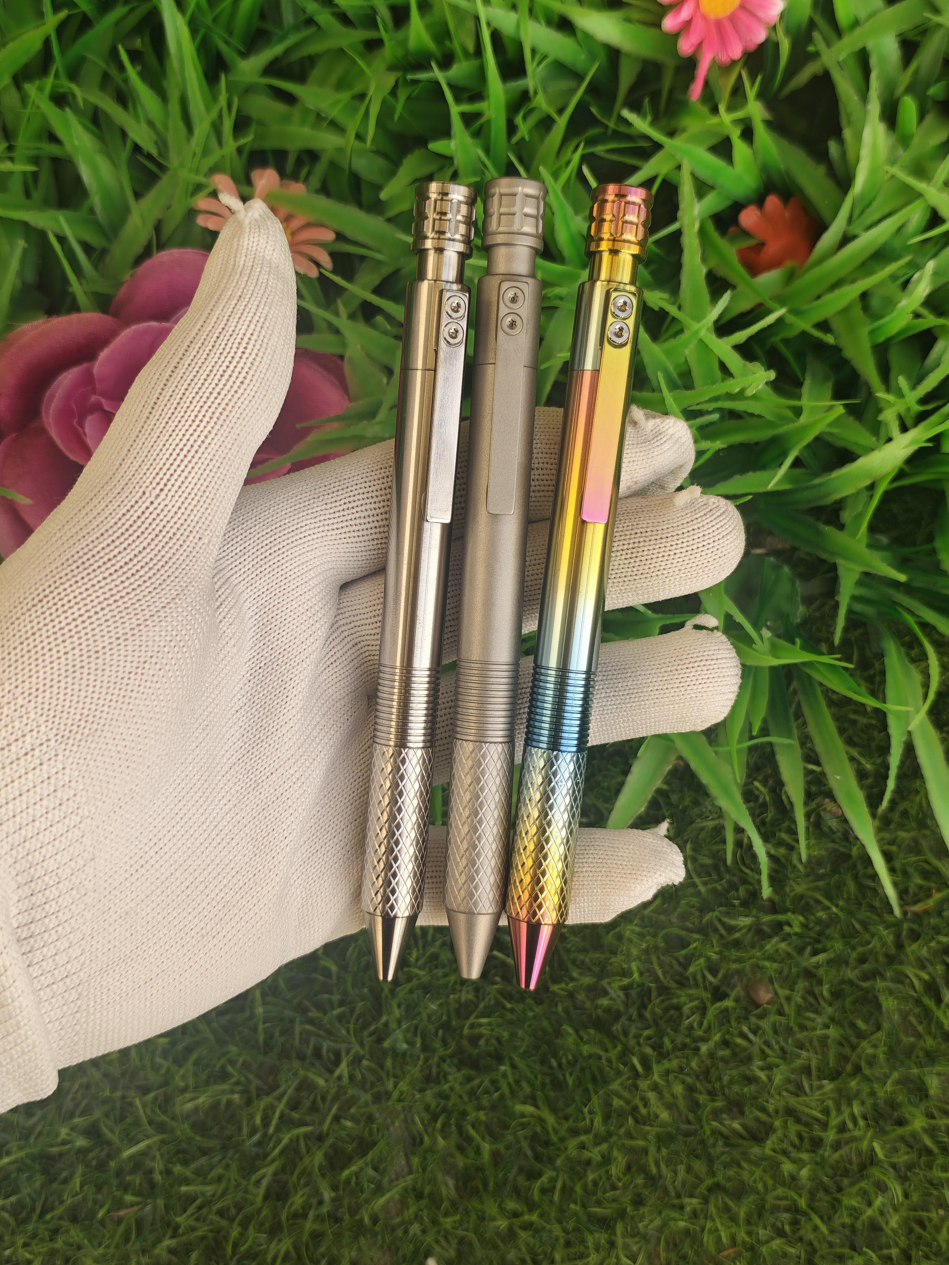全钛合金tc4自制钛合金顶旋出芯长粗网纹款大容量笔芯万能调节