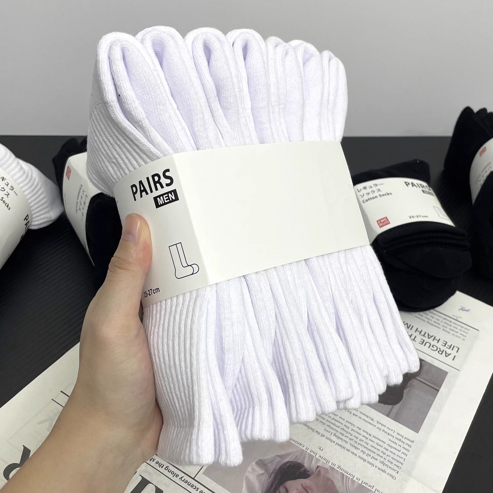 7双 袜子男士长筒袜毛巾底篮球袜春秋纯棉防臭吸汗运动中筒袜白色