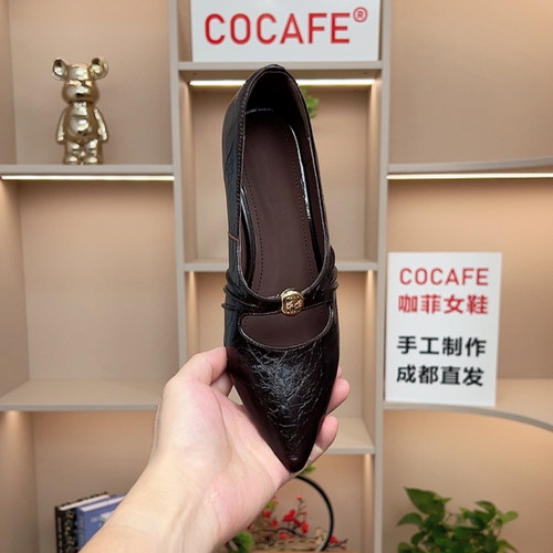 cocafe头层牛皮简约百搭尖头细跟浅口单鞋舒适简约百搭女士真皮鞋
