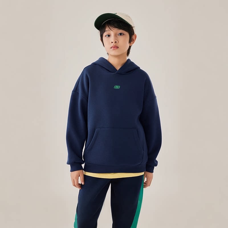 Skechers斯凯奇秋冬儿童时尚加绒保温宽松针织套头卫衣L425K071