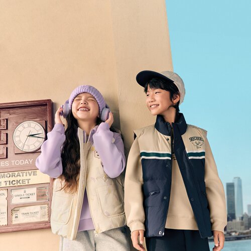 Skechers斯凯奇秋冬儿童复古拼色保暖防泼水羽绒马甲背心L425B006
