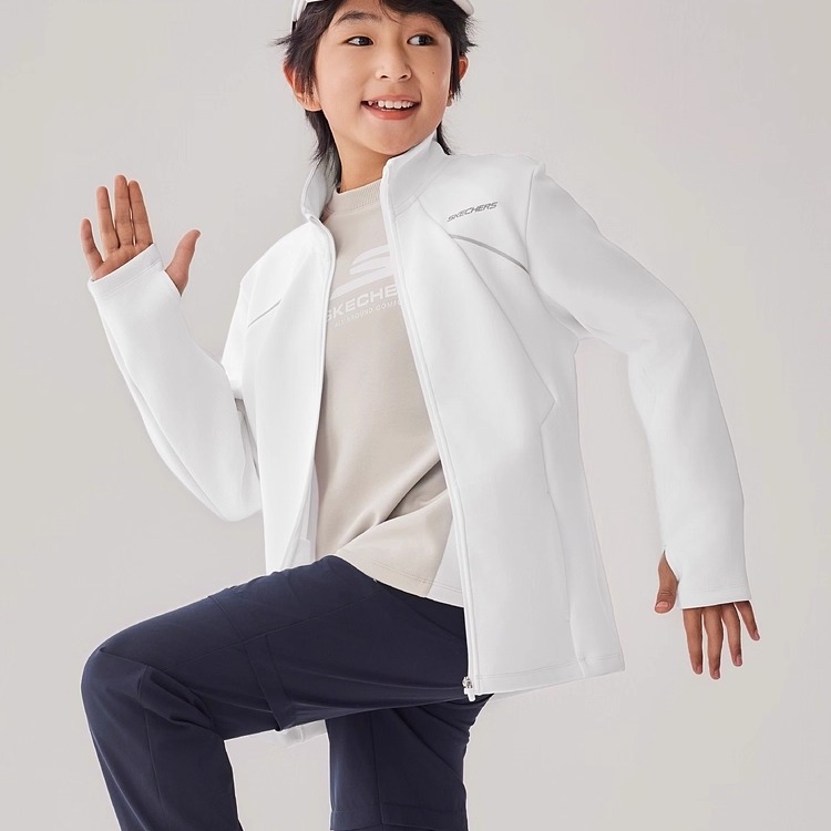 Skechers斯凯奇儿童秋季纯色亲肤舒适立领针织休闲外套P325K005