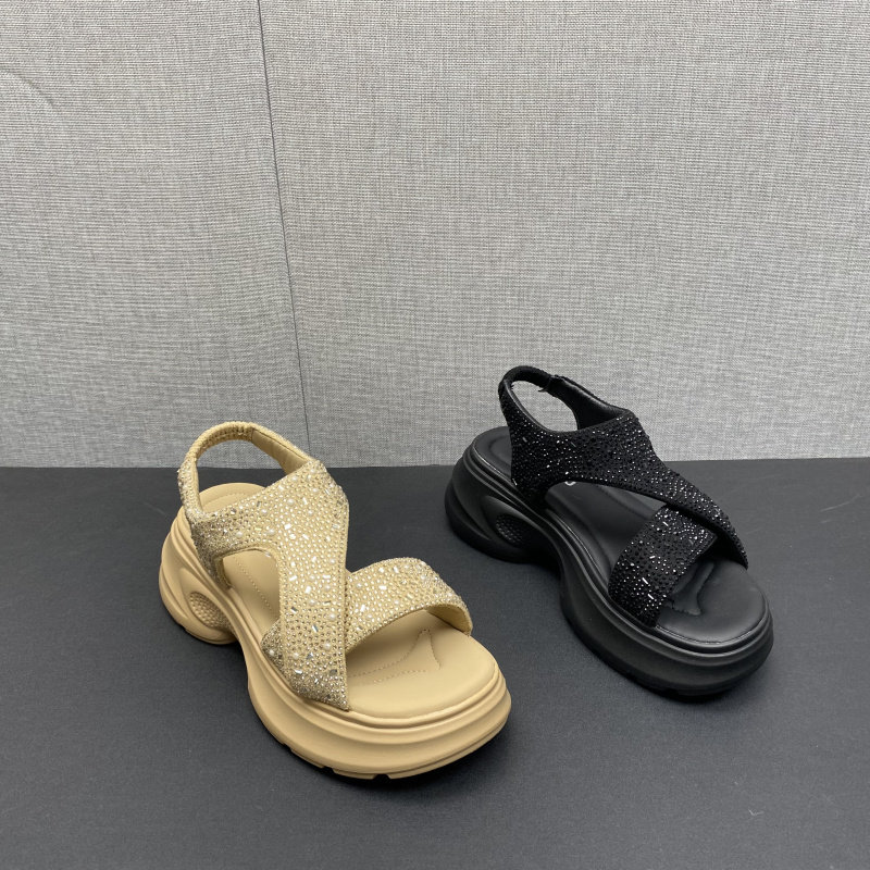 夏季水钻松糕增高一脚蹬女凉鞋