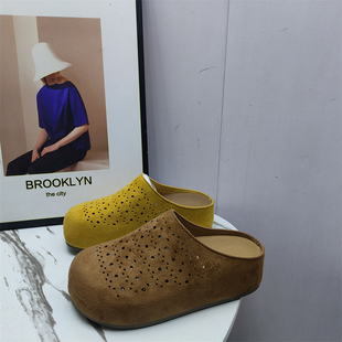 品牌撤柜2026春款厚底镂空包头拖鞋女休闲内增高透气勃肯鞋半拖鞋