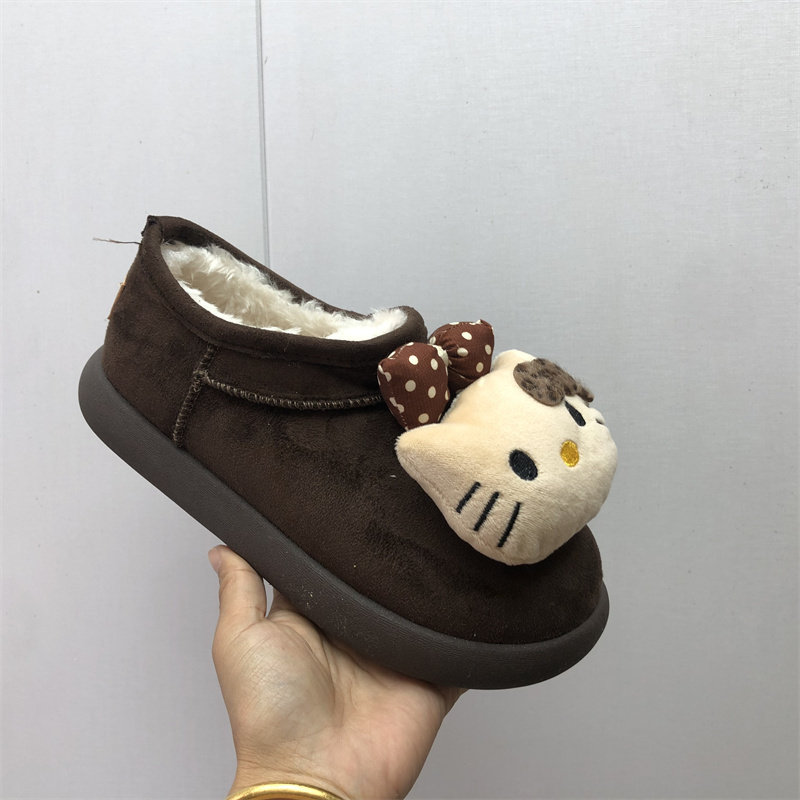 冬季加绒保暖猫头一脚蹬拖鞋女